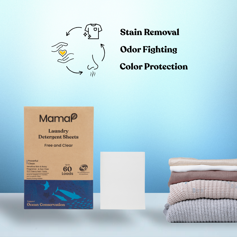 Mama P Unscented SLS Free Laundry Detergent Sheets - Hypoallergenic & Eco-Friendly