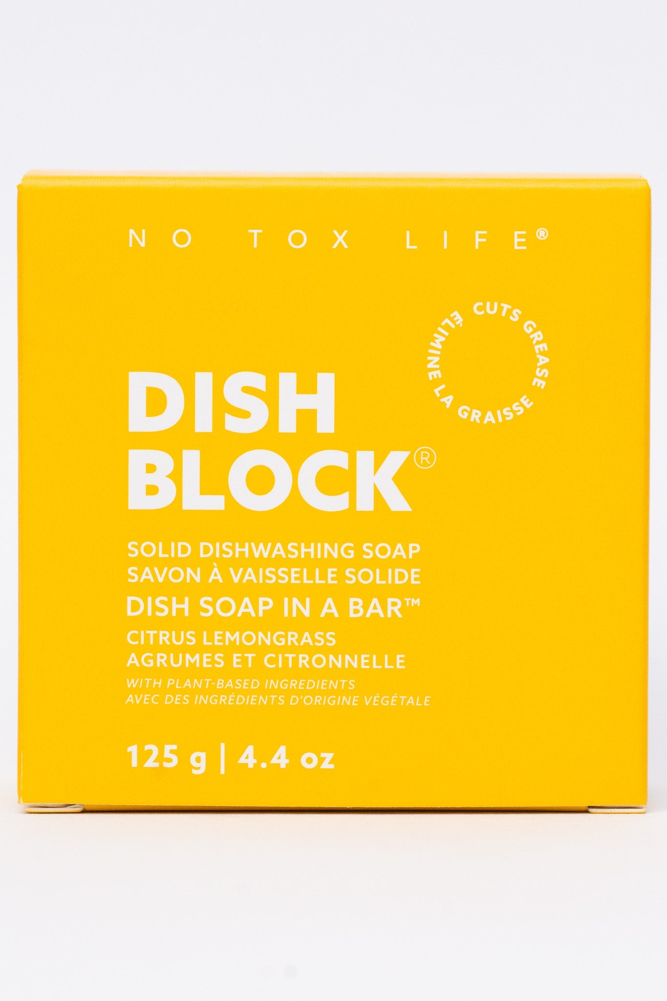 DISH BLOCK® solid dish soap - 4.4 oz (125g) bar - Citrus Lemongrass - No Tox Life® - MamaP bamboo toothbrush
