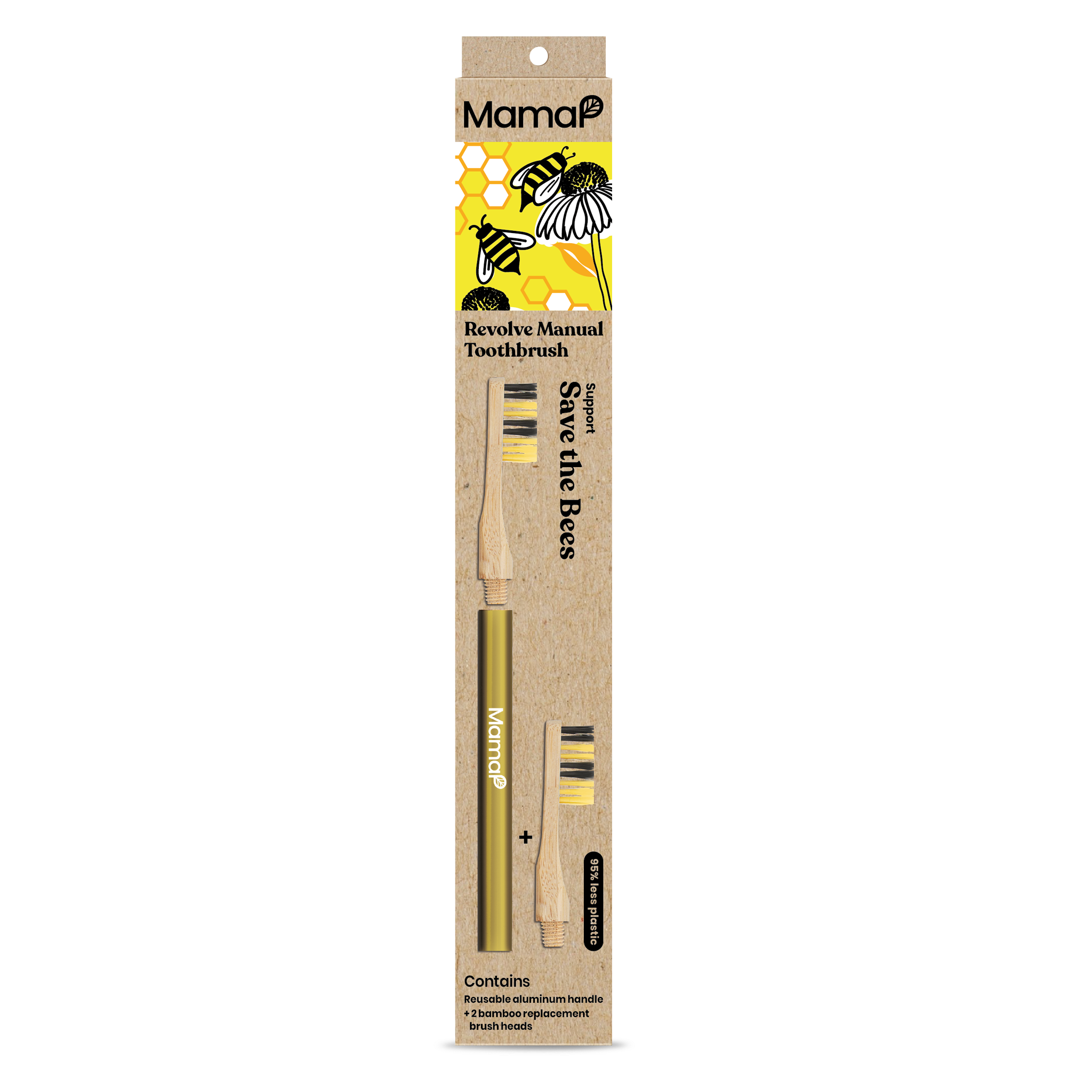 Revolve Manual Toothbrush with Replaceable Head - Save the Bees - MamaP bamboo toothbrush
