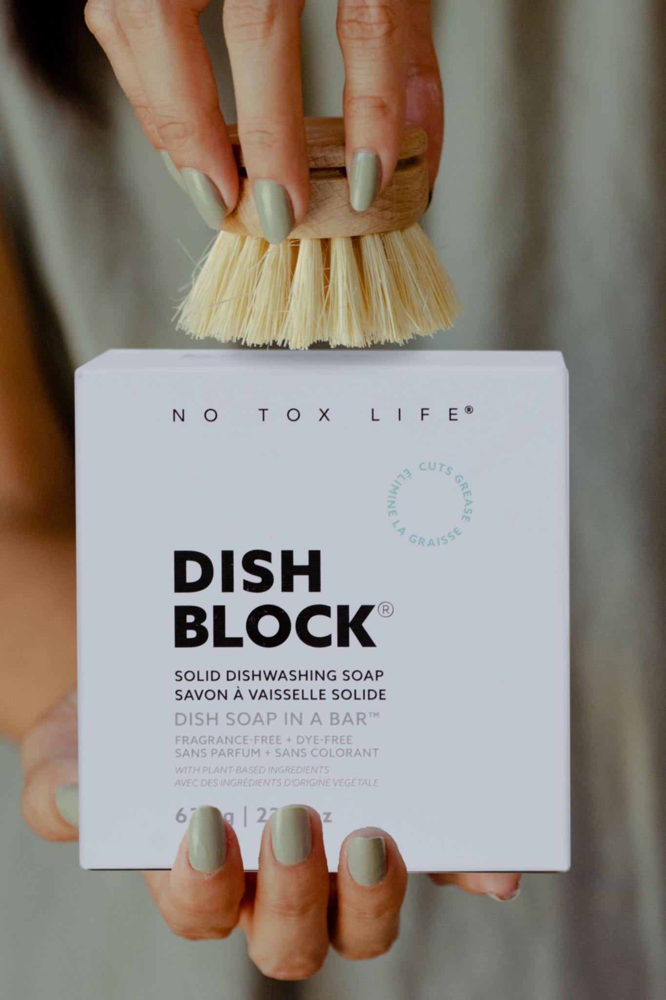 DISH BLOCK® solid dish soap - Huge bar (22.5 oz | 638g) - No Tox Life® - MamaP bamboo toothbrush