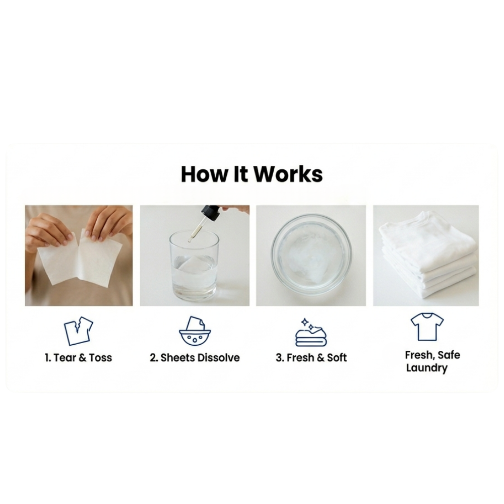 MamaP laundry sheet dissolving in washing machine — no SLS, no optical brighteners