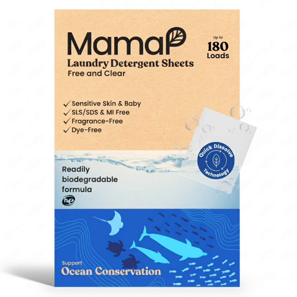 MamaP Laundry Detergent Sheets for Sensitive Skin — SLS-Free, Fragrance-Free, 60 loads
