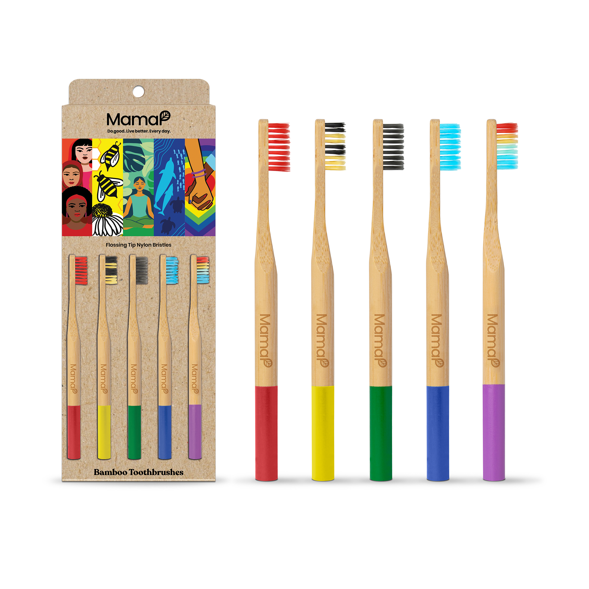 High Five All Causes Bamboo Toothbrushes 5 pack - MamaP bamboo toothbrush
