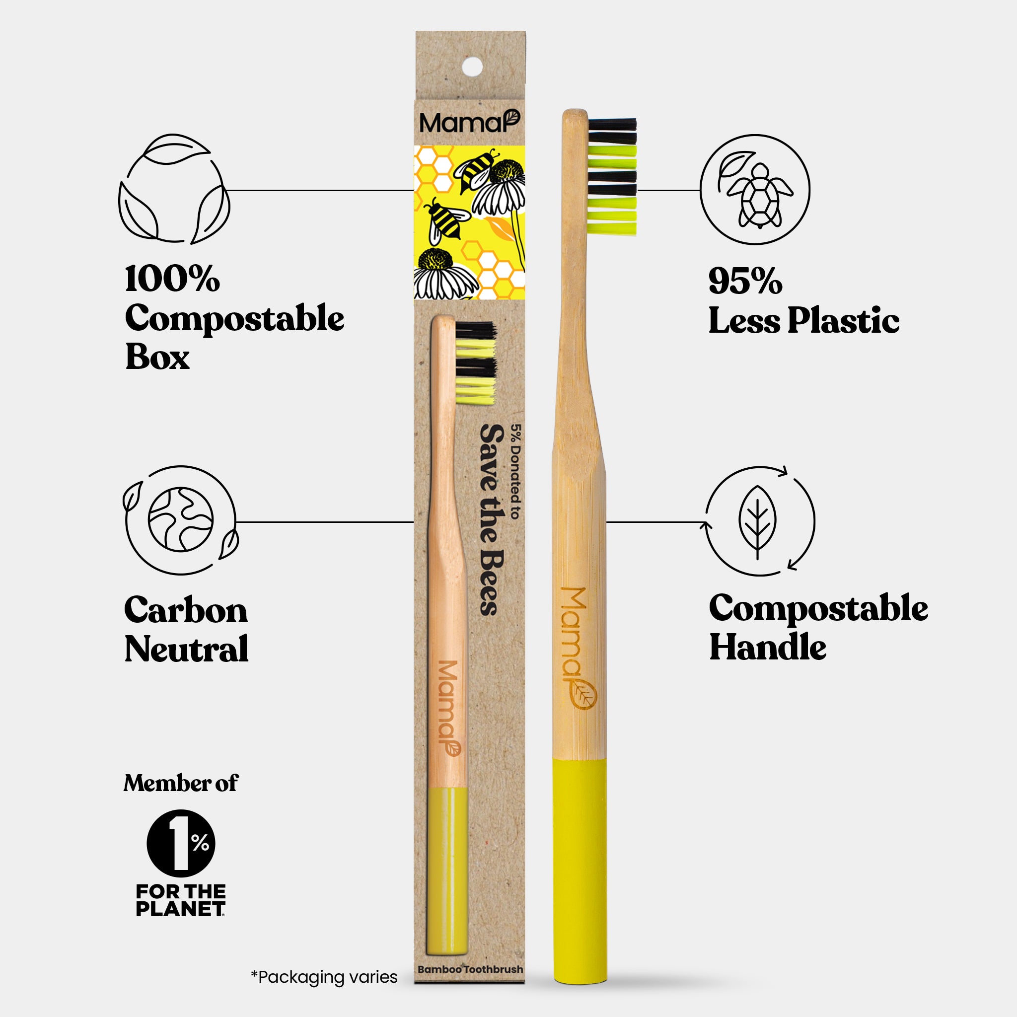 Save The Bees Bamboo Toothbrush - MamaP bamboo toothbrush