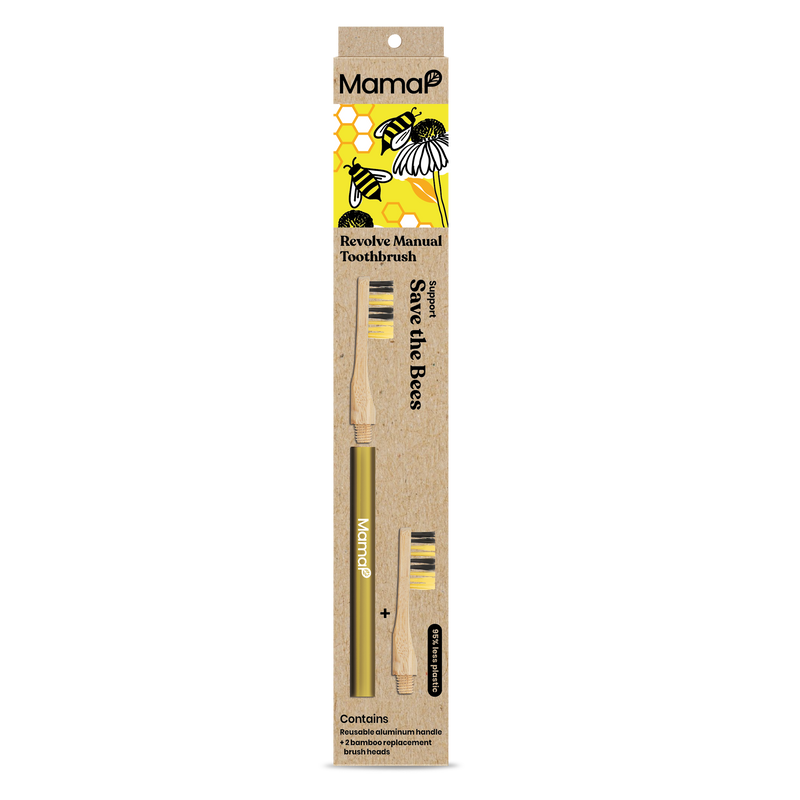Revolve Manual Toothbrush with Replaceable Head - Save the Bees - MamaP bamboo toothbrush